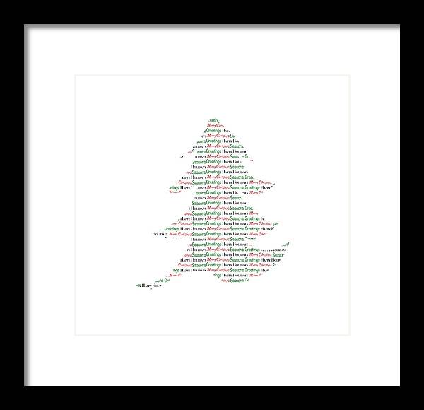 Merry Christmas Tree Text Art - Framed Print