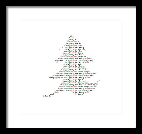 Merry Christmas Tree Text Art - Framed Print