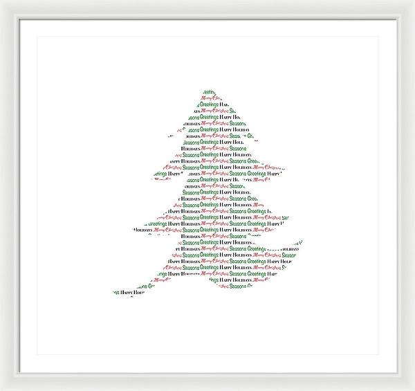Merry Christmas Tree Text Art - Framed Print