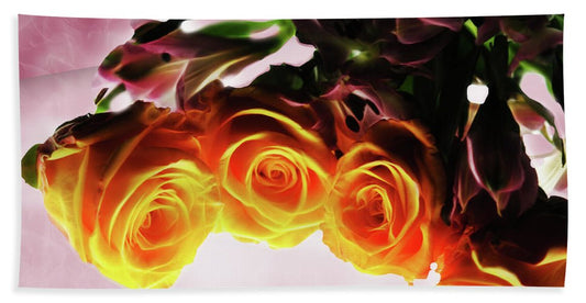 Mini Orange Roses on Pink - Bath Towel