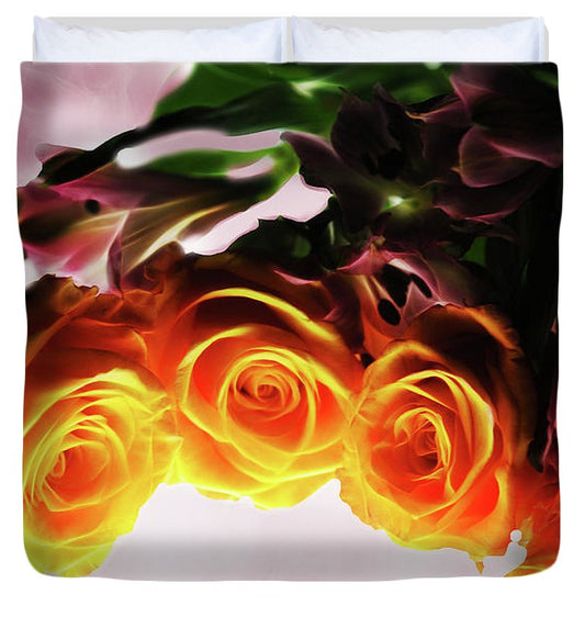 Mini Orange Roses on Pink - Duvet Cover