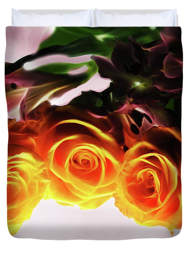 Mini Orange Roses on Pink - Duvet Cover