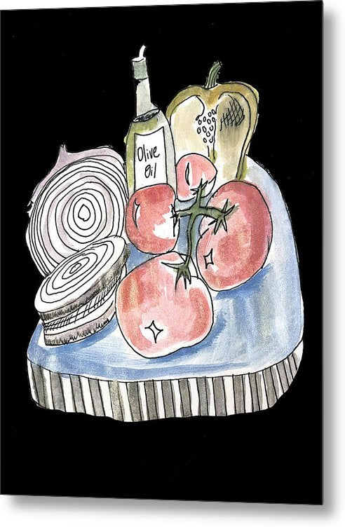 Olive Oil Veg Board Watercolor - Metal Print