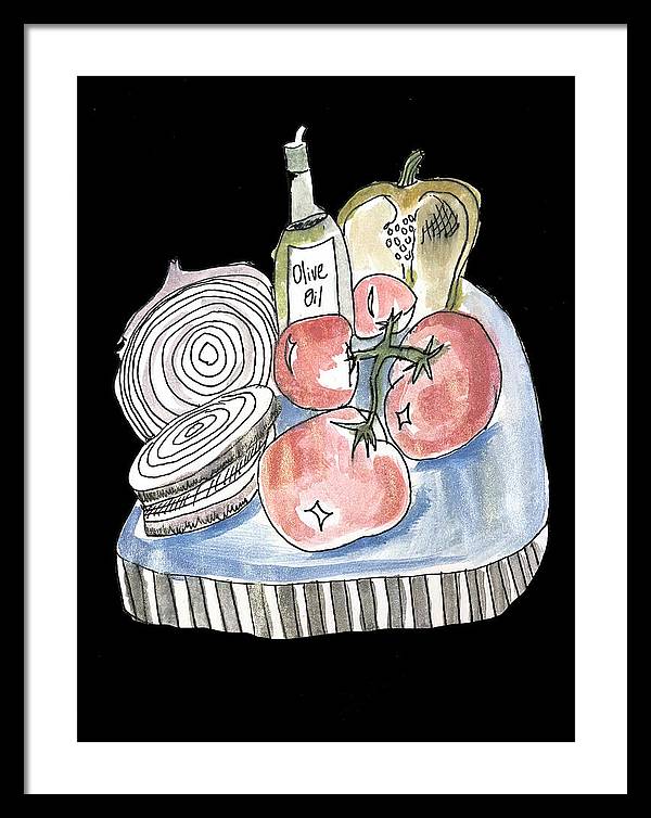 Olive Oil Veg Board Watercolor - Framed Print