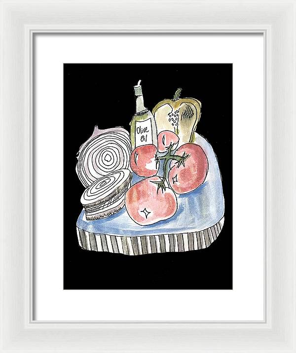 Olive Oil Veg Board Watercolor - Framed Print