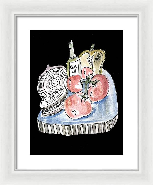Olive Oil Veg Board Watercolor - Framed Print