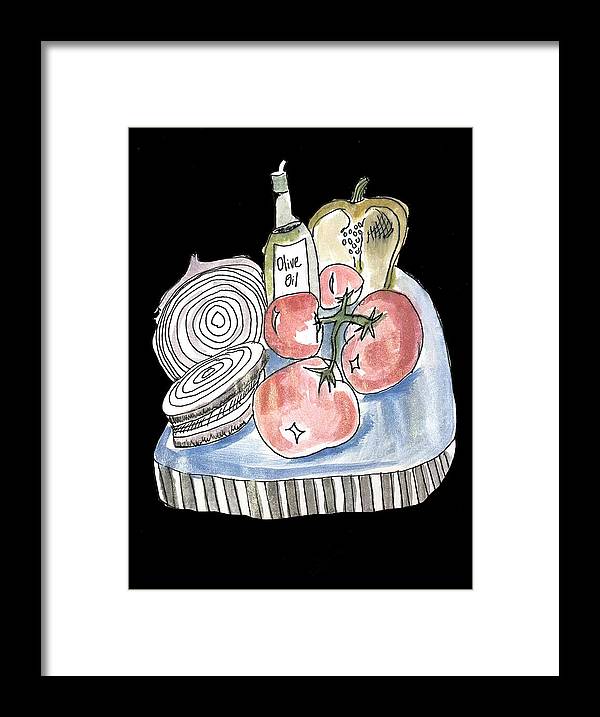 Olive Oil Veg Board Watercolor - Framed Print