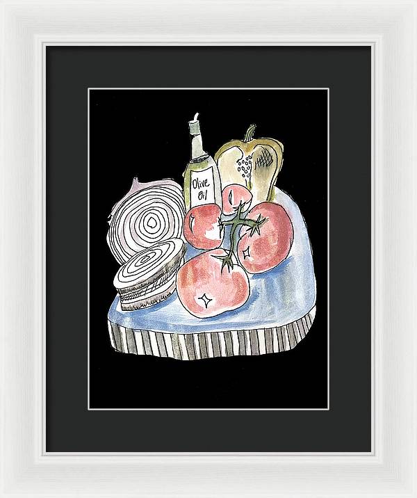 Olive Oil Veg Board Watercolor - Framed Print