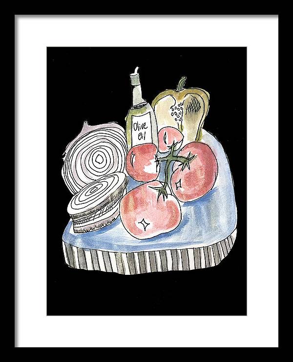 Olive Oil Veg Board Watercolor - Framed Print
