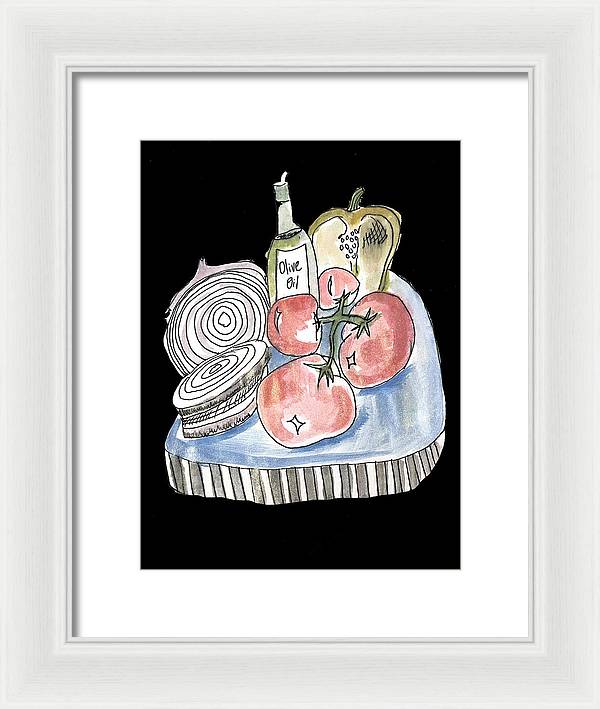Olive Oil Veg Board Watercolor - Framed Print