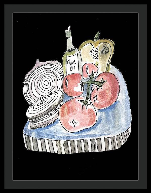 Olive Oil Veg Board Watercolor - Framed Print