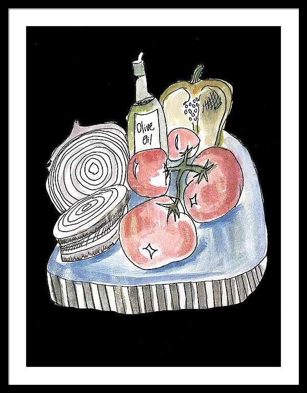 Olive Oil Veg Board Watercolor - Framed Print