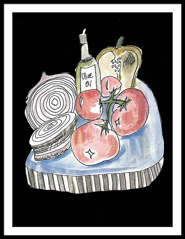 Olive Oil Veg Board Watercolor - Framed Print