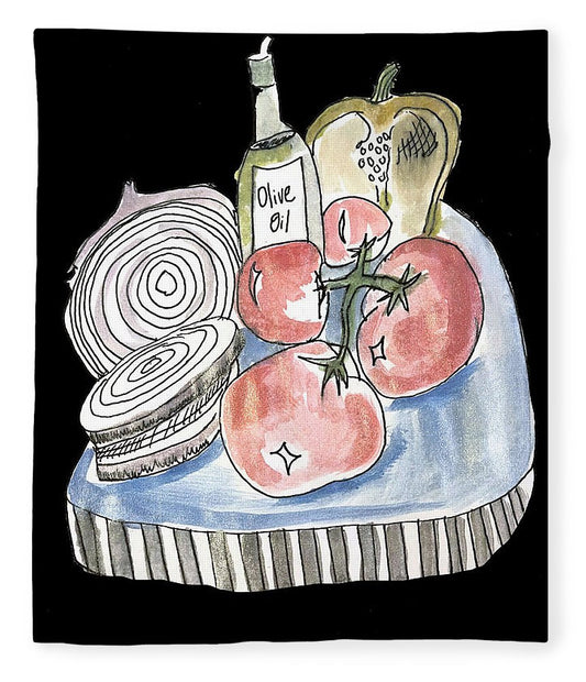 Olive Oil Veg Board Watercolor - Blanket