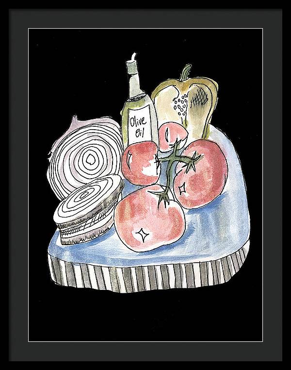 Olive Oil Veg Board Watercolor - Framed Print