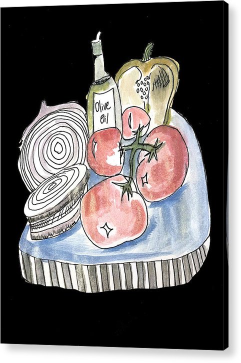 Olive Oil Veg Board Watercolor - Acrylic Print