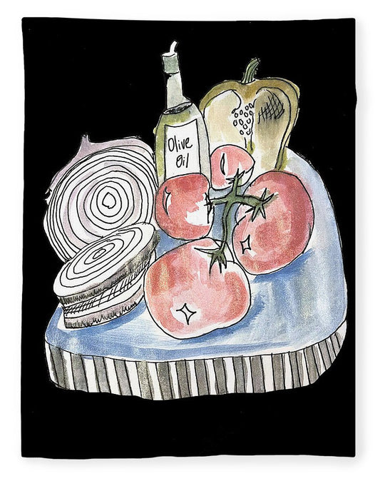 Olive Oil Veg Board Watercolor - Blanket