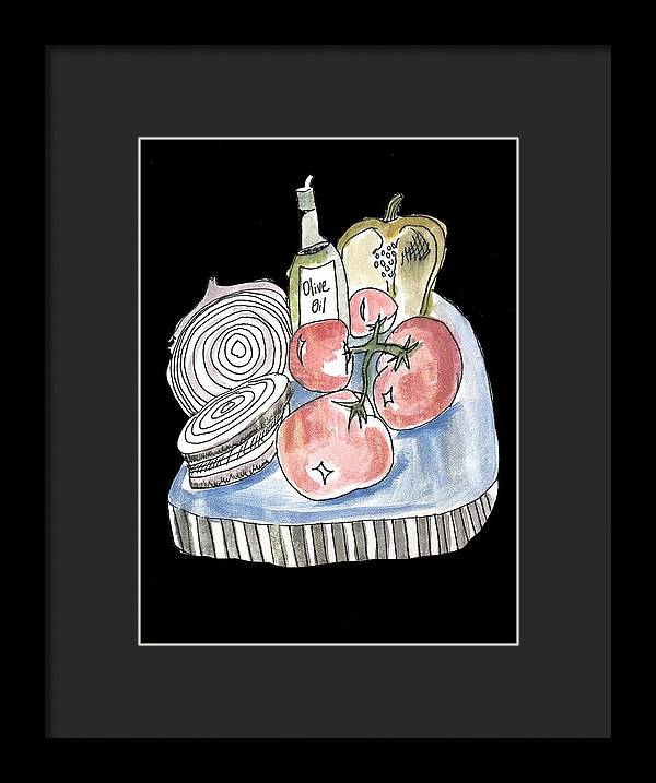Olive Oil Veg Board Watercolor - Framed Print