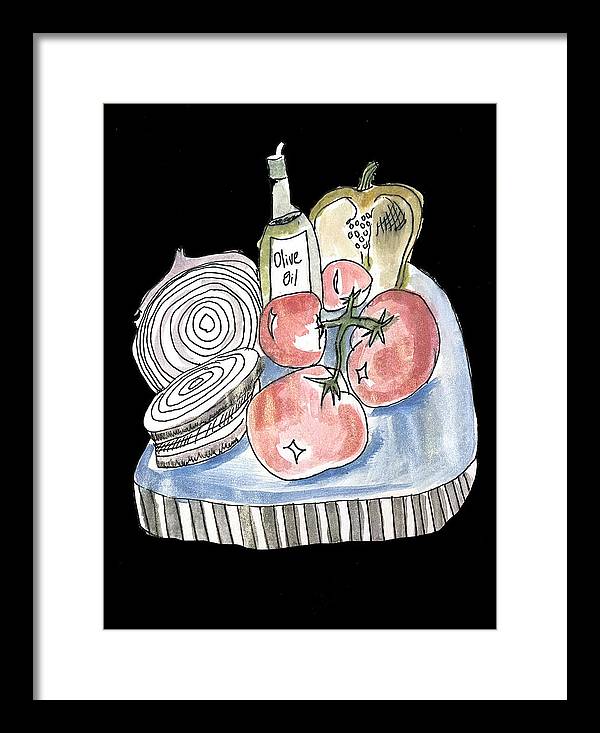 Olive Oil Veg Board Watercolor - Framed Print