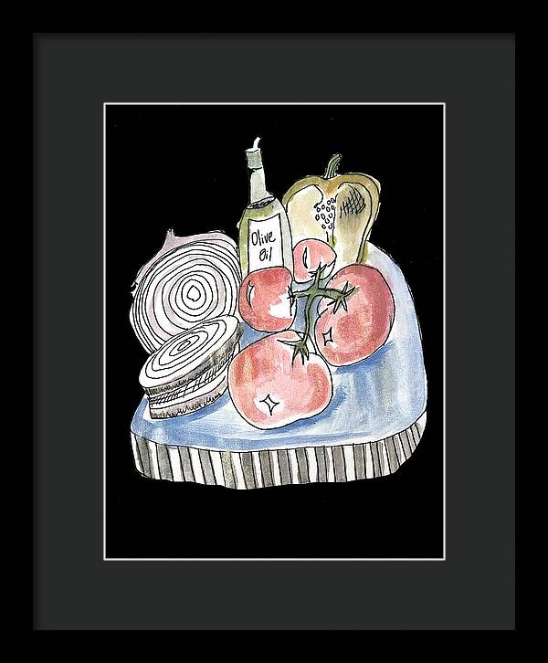 Olive Oil Veg Board Watercolor - Framed Print
