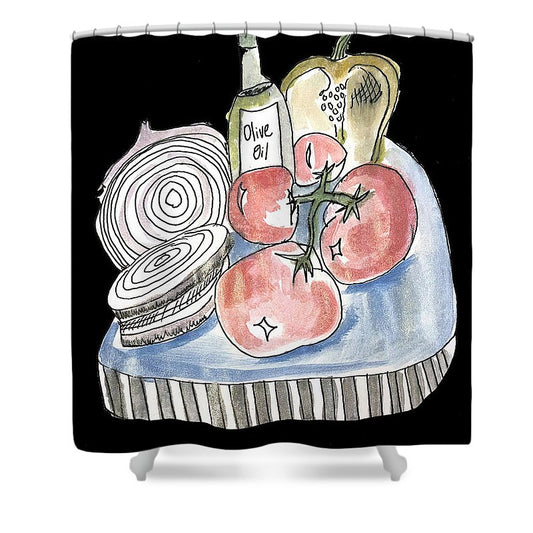 Olive Oil Veg Board Watercolor - Shower Curtain