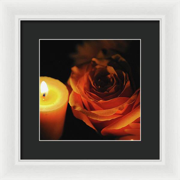 Orange Rose By Candle Light - Framed Print