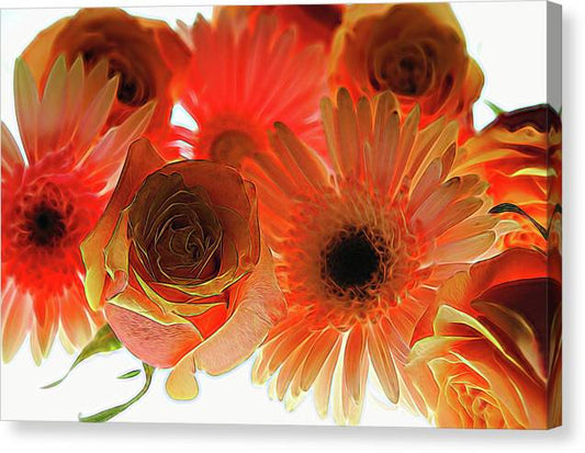 Orange Rose Pink Daisy - Canvas Print