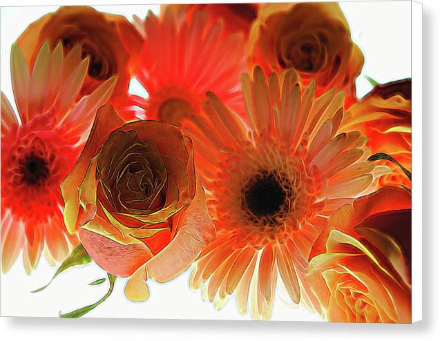 Orange Rose Pink Daisy - Canvas Print