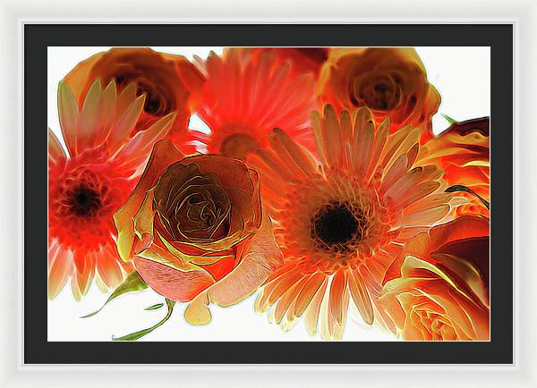 Orange Rose Pink Daisy - Framed Print