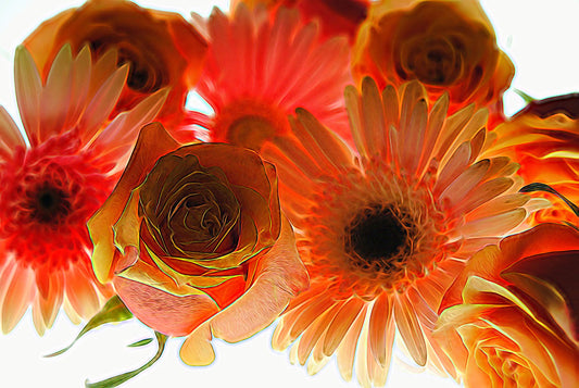 Orange Roses Pink Daisy Digital Image Download