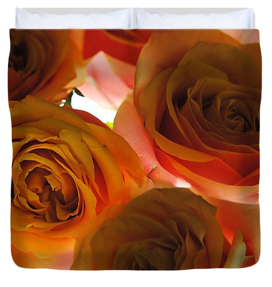 Pastel Pink and Orange Roses on White - Duvet Cover