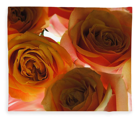 Pastel Pink and Orange Roses on White - Blanket
