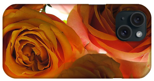Pastel Pink and Orange Roses on White - Phone Case