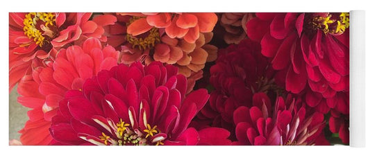 Peach and Pink Zinnias - Yoga Mat