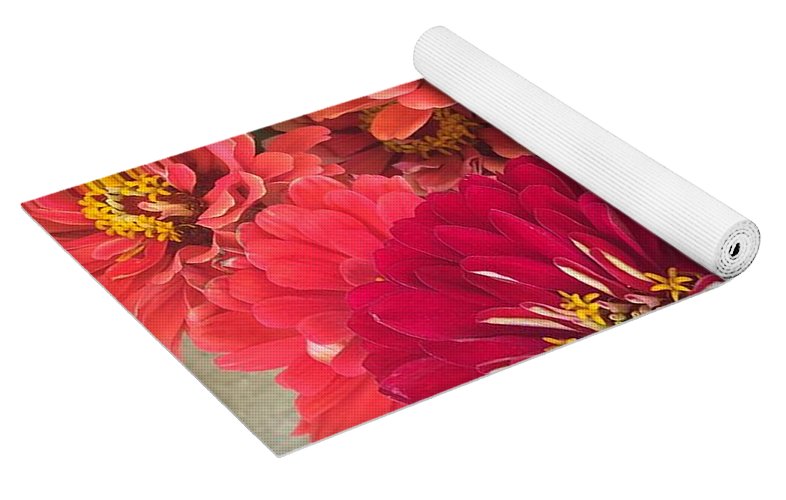 Peach and Pink Zinnias - Yoga Mat