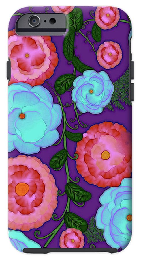 Pink and Blue Flowers On Purple - Phone Case