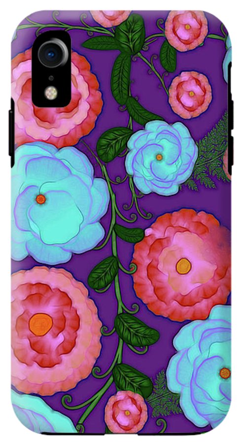 Pink and Blue Flowers On Purple - Phone Case