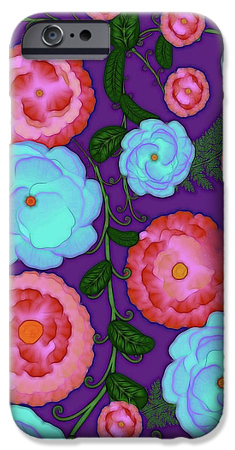 Pink and Blue Flowers On Purple - Phone Case