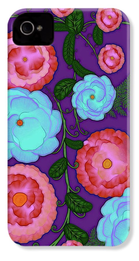 Pink and Blue Flowers On Purple - Phone Case