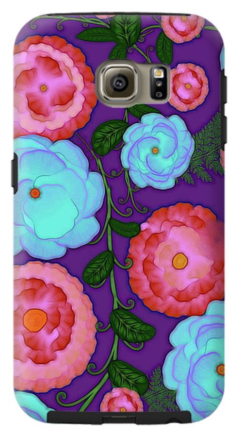 Pink and Blue Flowers On Purple - Phone Case