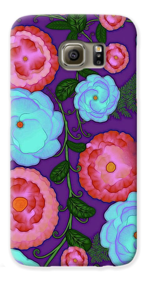 Pink and Blue Flowers On Purple - Phone Case