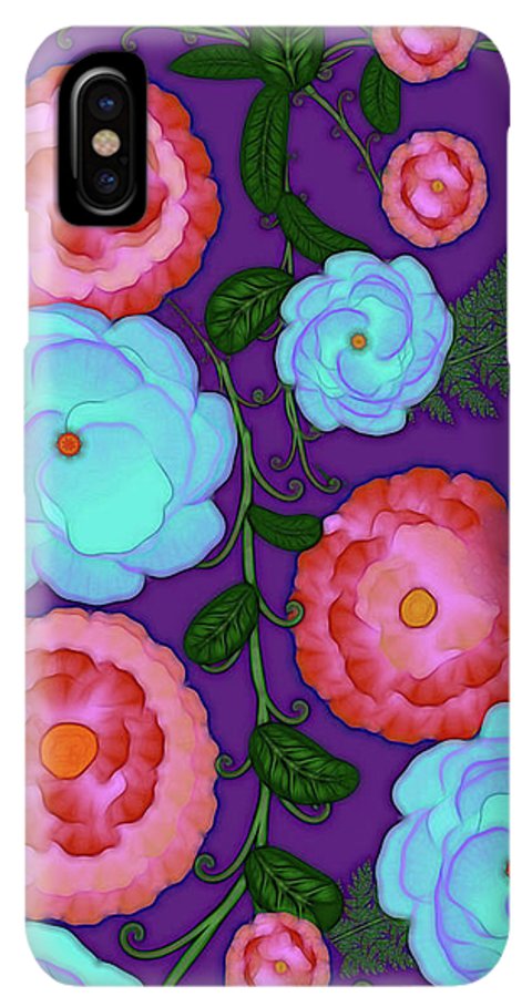 Pink and Blue Flowers On Purple - Phone Case