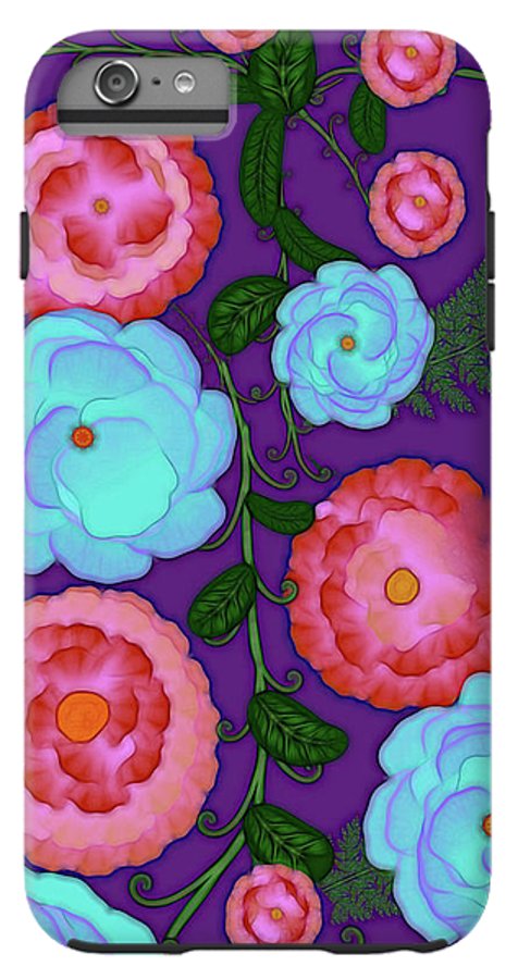 Pink and Blue Flowers On Purple - Phone Case