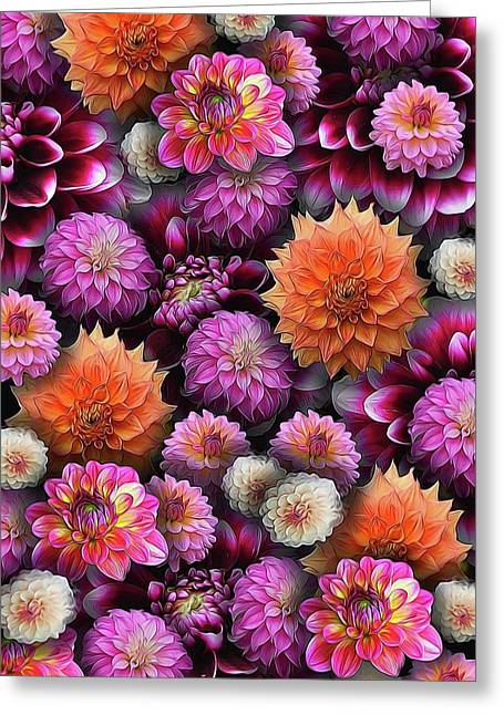 Pink and Orange Dahlias Collage - Greeting Card
