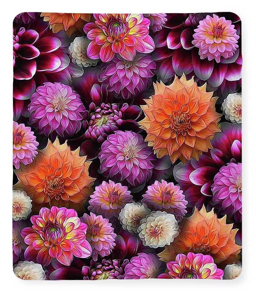Pink and Orange Dahlias Collage - Blanket