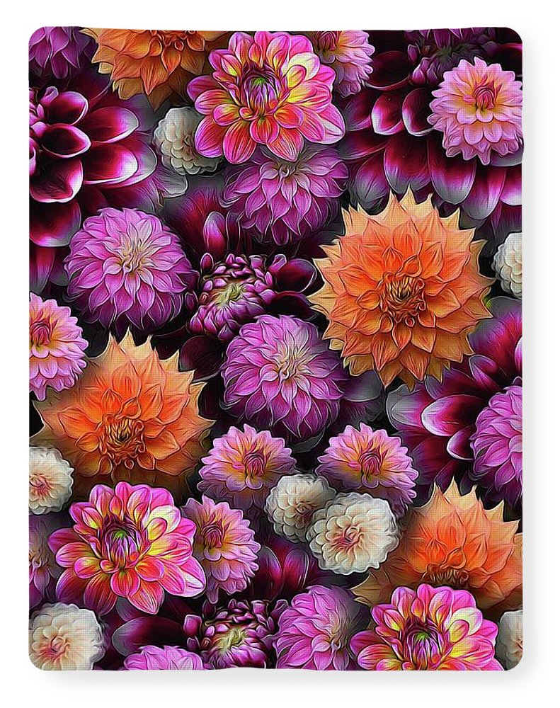Pink and Orange Dahlias Collage - Blanket