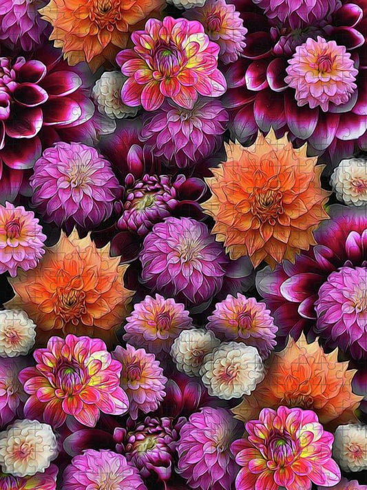 Pink and Orange Dahlias Collage - Puzzle