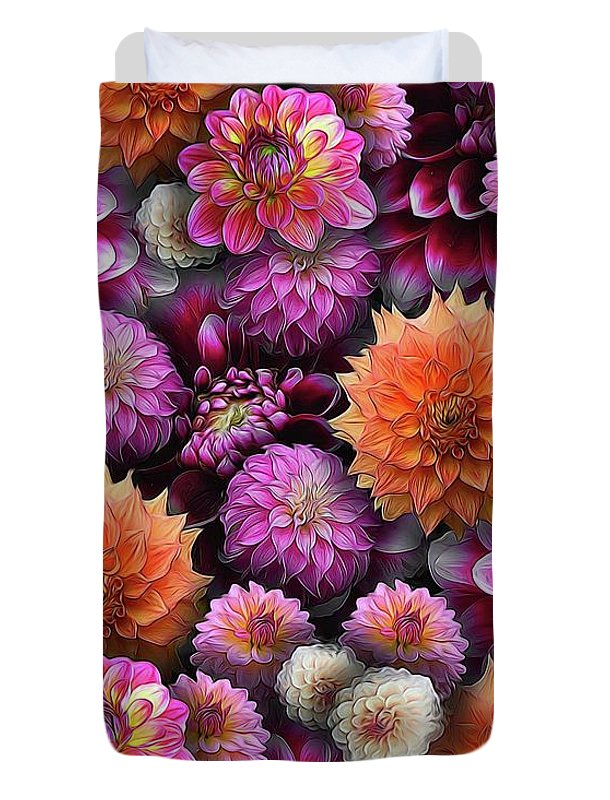 Pink and Orange Dahlias Collage - Duvet Cover