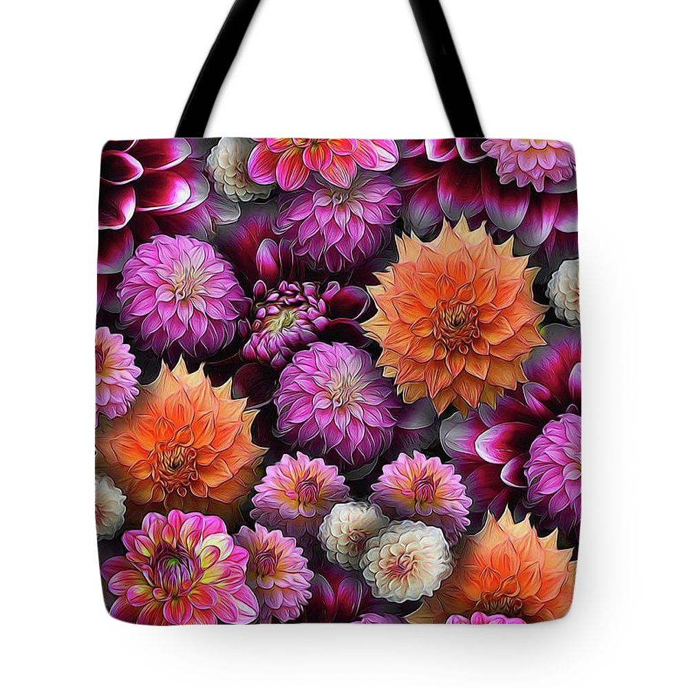 Pink and Orange Dahlias Collage - Tote Bag
