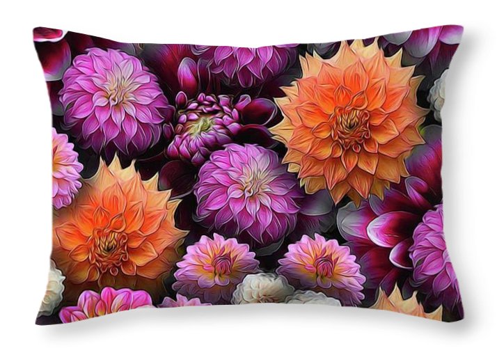 Pink and Orange Dahlias Collage - Throw Pillow